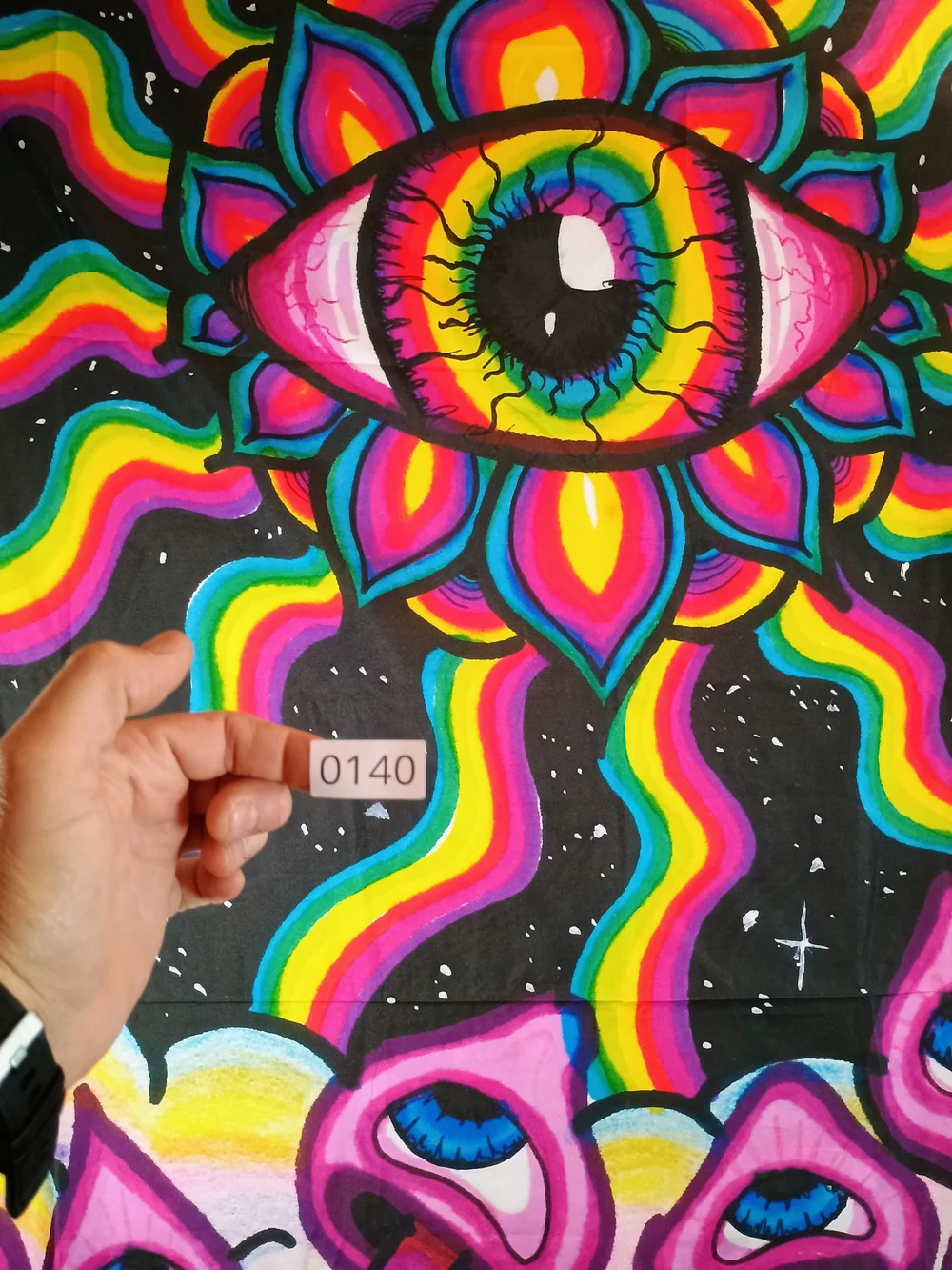 Psychedelic Rainbow Eye Hippie Mushrooms Wall Tapestry - Black & Multicolor